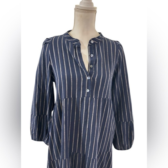 Pietsie bohemian flowy San Pancho Striped Navy Blue Maxi Dress Size medium - Picture 1 of 8